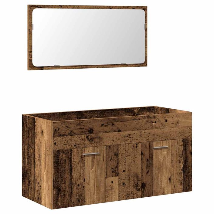 Armoire de salle de bain et miroir vieux bois bois d'ingénierie - Photo n°2