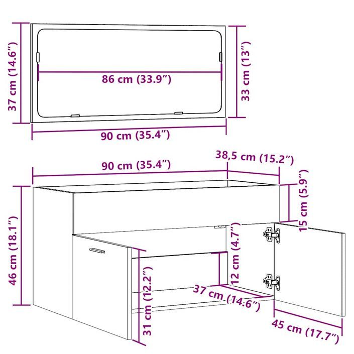 Armoire de salle de bain et miroir vieux bois bois d'ingénierie - Photo n°10