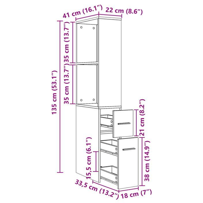 Armoire de salle de bain étroite avec roulettes chêne artisanal - Photo n°12