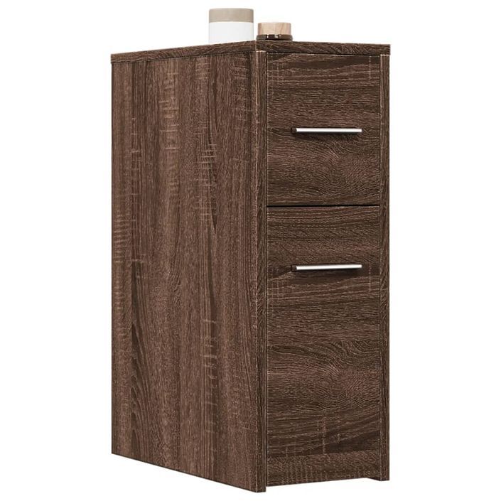 Armoire de salle de bain étroite avec roulettes chêne marron - Photo n°1