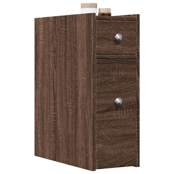 Armoire de salle de bain étroite avec roulettes chêne marron - Photo n°1