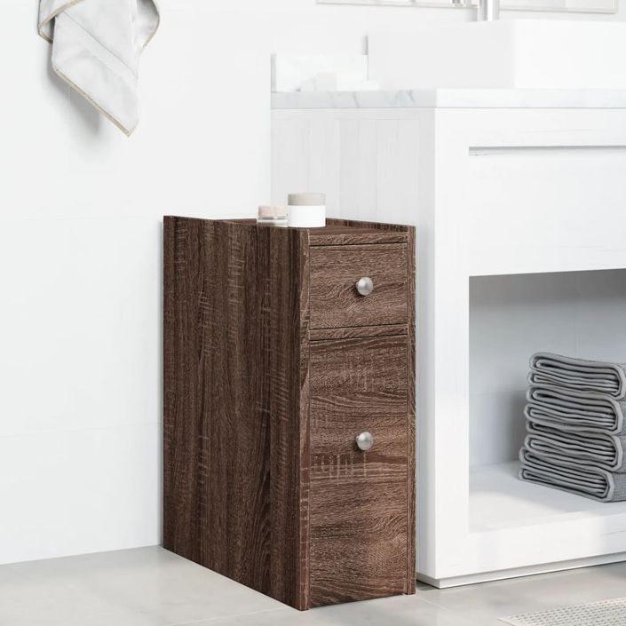 Armoire de salle de bain étroite avec roulettes chêne marron - Photo n°3