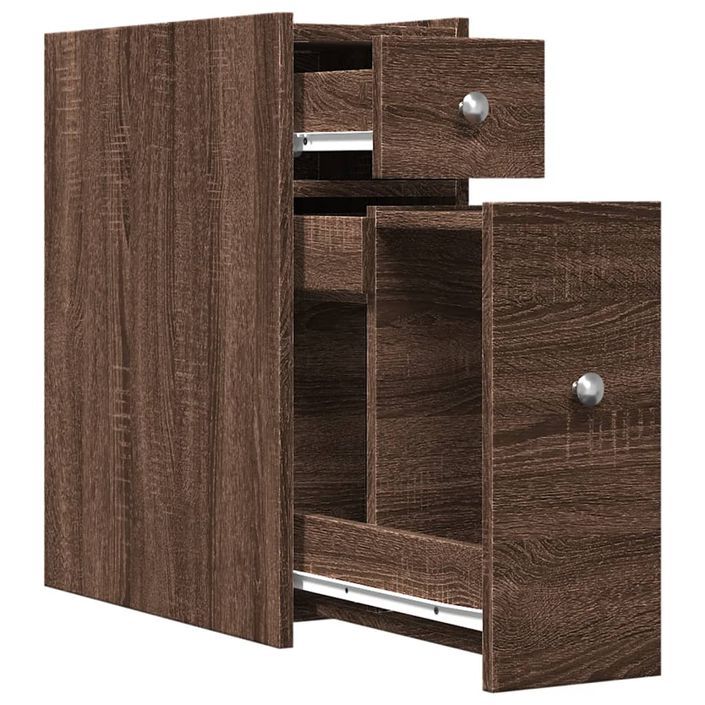 Armoire de salle de bain étroite avec roulettes chêne marron - Photo n°7