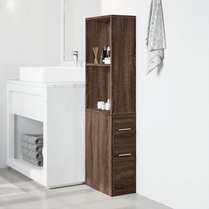 Armoire de salle de bain étroite avec roulettes chêne marron - Photo n°3