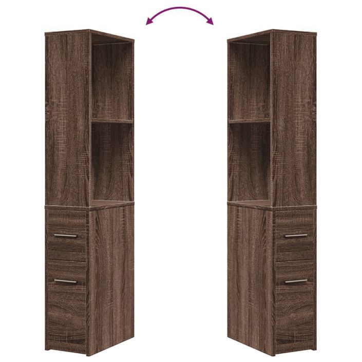 Armoire de salle de bain étroite avec roulettes chêne marron - Photo n°8