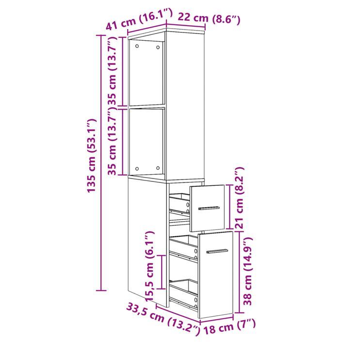 Armoire de salle de bain étroite avec roulettes chêne marron - Photo n°12