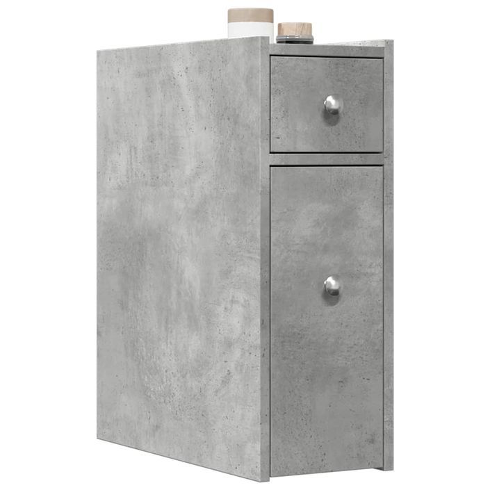 Armoire de salle de bain étroite avec roulettes gris béton - Photo n°1