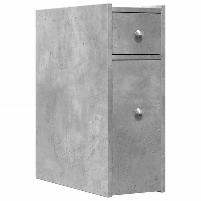 Armoire de salle de bain étroite avec roulettes gris béton - Photo n°2