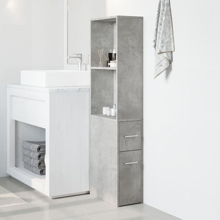 Armoire de salle de bain étroite avec roulettes gris béton - Photo n°3