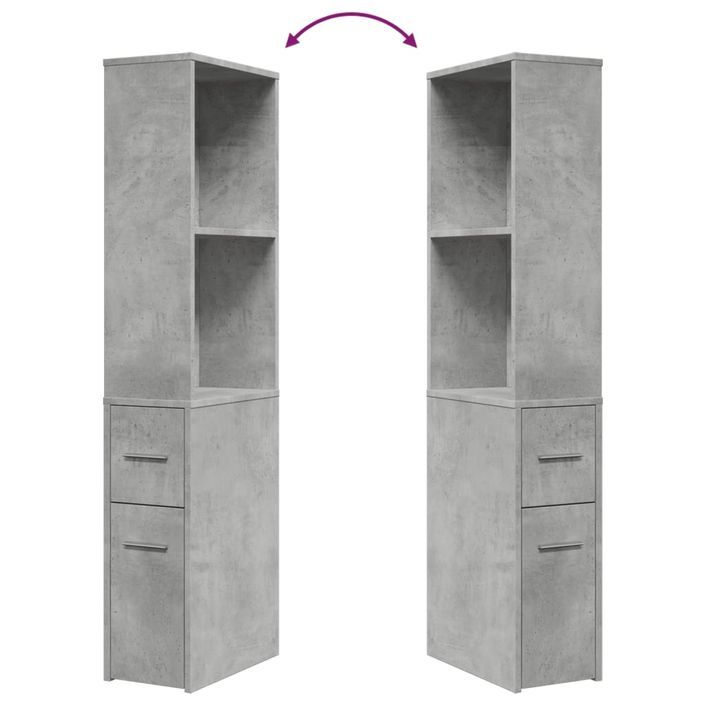 Armoire de salle de bain étroite avec roulettes gris béton - Photo n°8