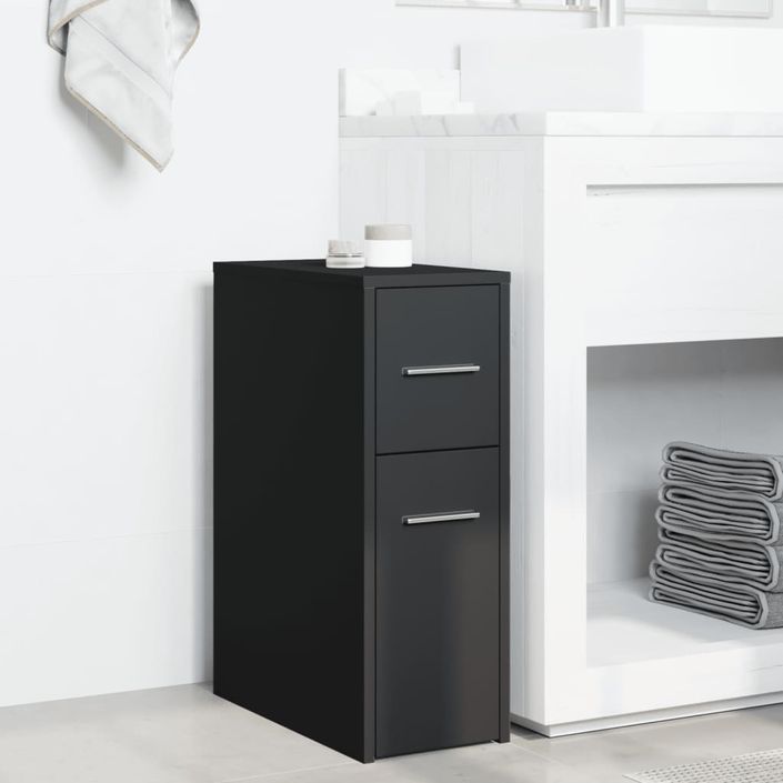 Armoire de salle de bain étroite avec roulettes noir - Photo n°3