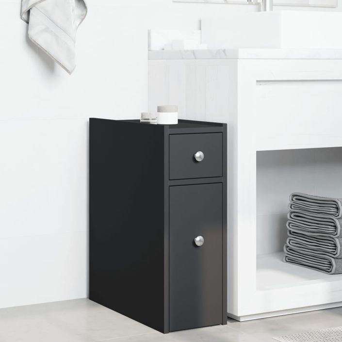 Armoire de salle de bain étroite avec roulettes noir - Photo n°3