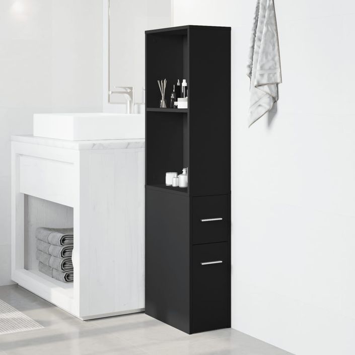 Armoire de salle de bain étroite avec roulettes noir - Photo n°3