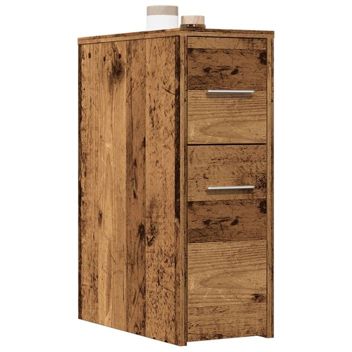 Armoire de salle de bain étroite avec roulettes vieux bois - Photo n°1