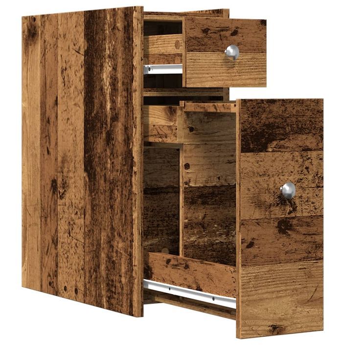 Armoire de salle de bain étroite avec roulettes vieux bois - Photo n°7