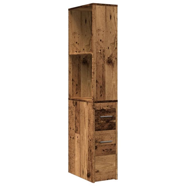 Armoire de salle de bain étroite avec roulettes vieux bois - Photo n°2