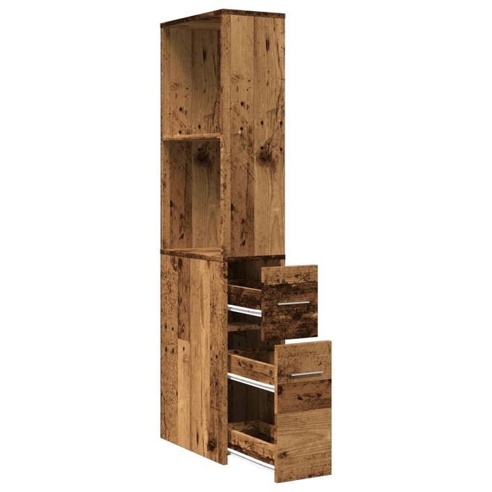 Armoire de salle de bain étroite avec roulettes vieux bois - Photo n°7