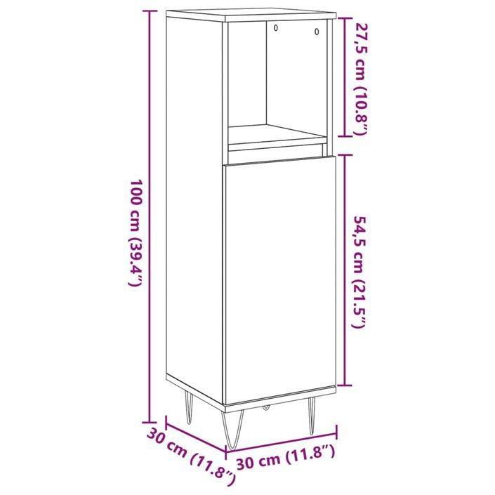 Armoire de salle de bain gris béton 30x30x100 cm - Photo n°10