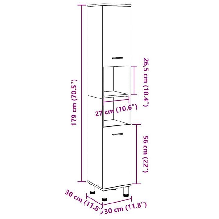 Armoire de salle de bain Gris béton 30x30x179 cm - Photo n°11