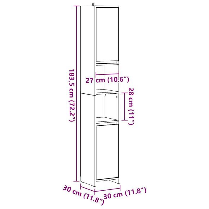 Armoire de salle de bain Gris béton 30x30x183,5 cm - Photo n°11