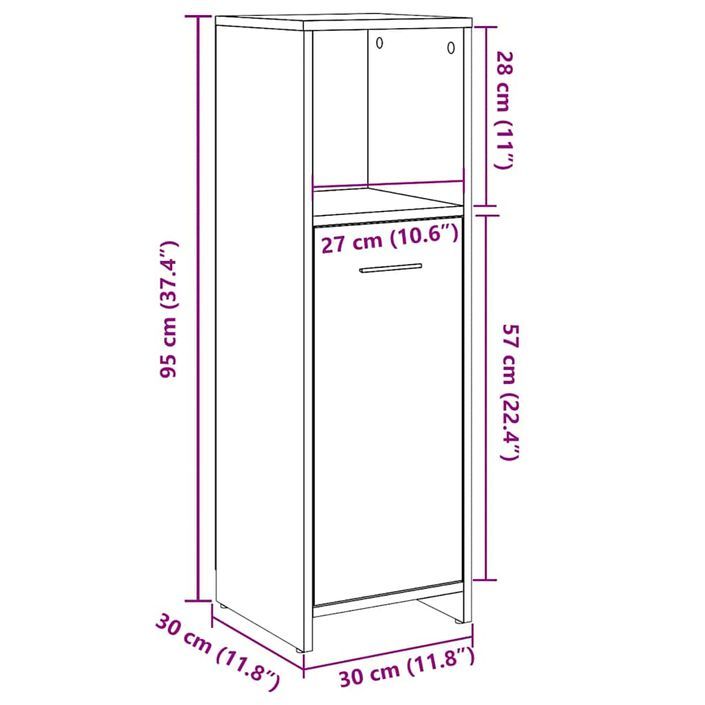 Armoire de salle de bain Gris béton 30x30x95 cm - Photo n°10