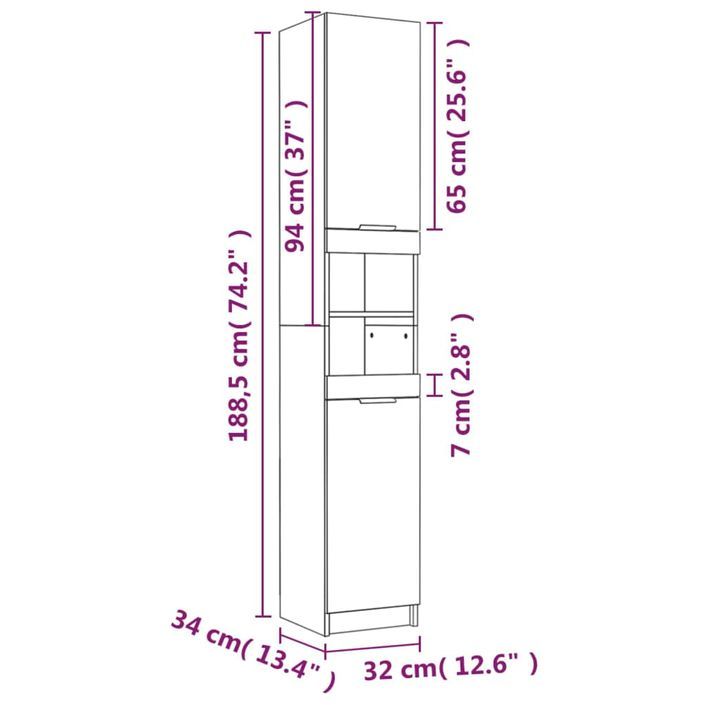 Armoire de salle de bain gris béton 32x34x188,5 cm - Photo n°11