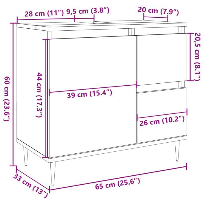 Armoire de salle de bain gris béton 65x33x60 cm - Photo n°11