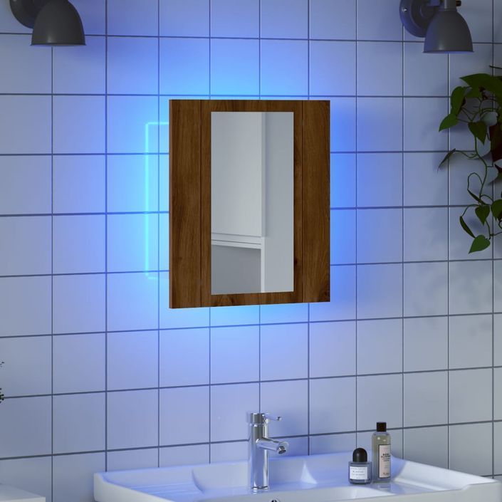 Armoire de salle de bain miroir LED chêne artisanal 40x12x45 cm - Photo n°1