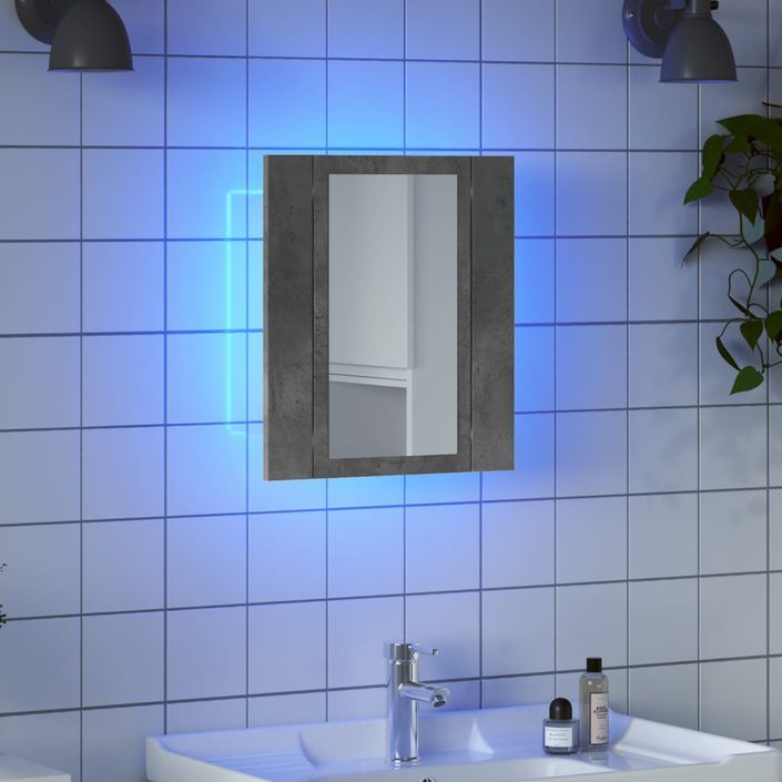 Armoire de salle de bain miroir LED gris béton bois ingénierie - Photo n°1