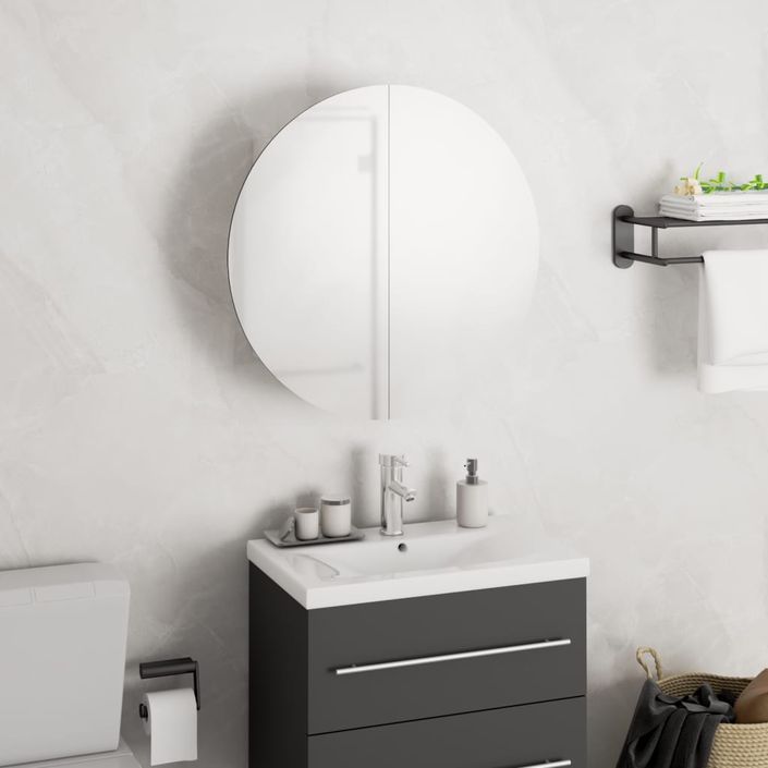 Armoire de salle de bain miroir rond et LED Blanc 40x40x17,5 cm - Photo n°1