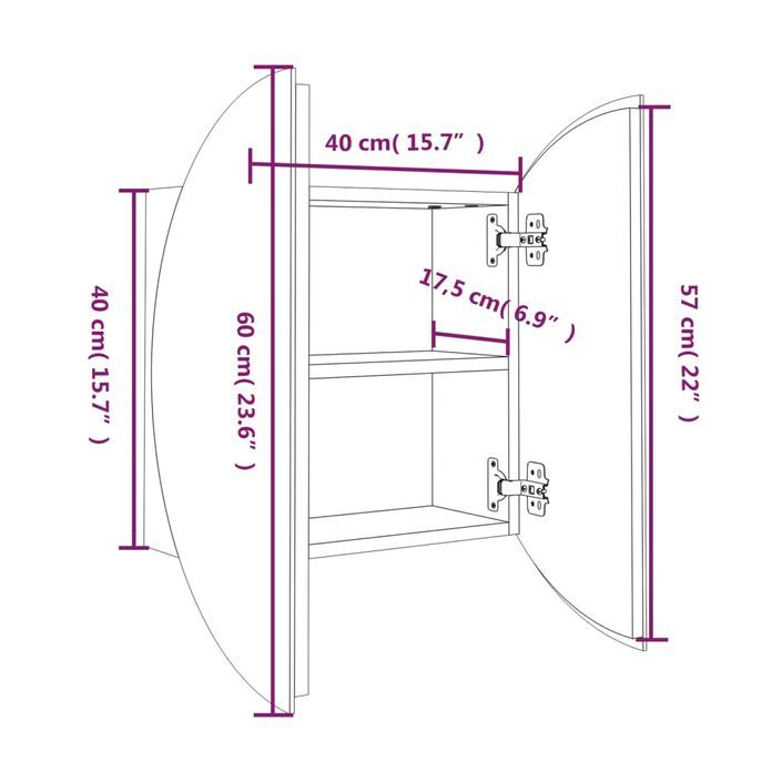 Armoire de salle de bain miroir rond et LED Blanc 40x40x17,5 cm - Photo n°8