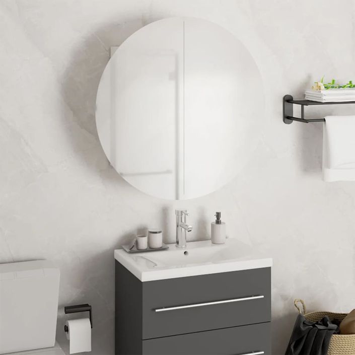 Armoire de salle de bain miroir rond et LED Blanc 47x47x17,5 cm - Photo n°1