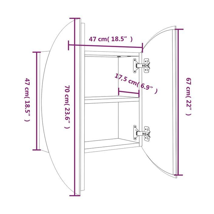 Armoire de salle de bain miroir rond et LED Blanc 47x47x17,5 cm - Photo n°8