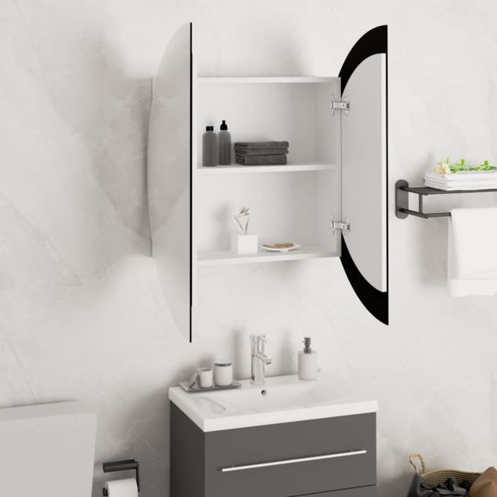 Armoire de salle de bain miroir rond et LED Blanc 54x54x17,5 cm - Photo n°4