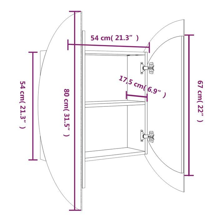 Armoire de salle de bain miroir rond et LED Blanc 54x54x17,5 cm - Photo n°8