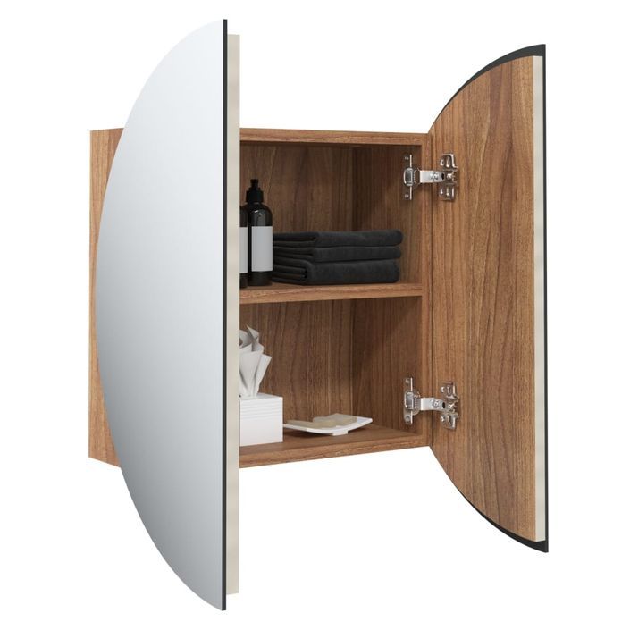 Armoire de salle de bain miroir rond et LED Chêne 47x47x17,5 cm - Photo n°5