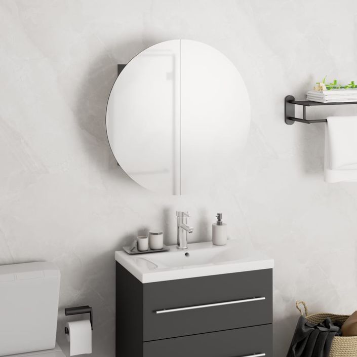 Armoire de salle de bain miroir rond et LED Gris 40x40x17,5 cm - Photo n°1