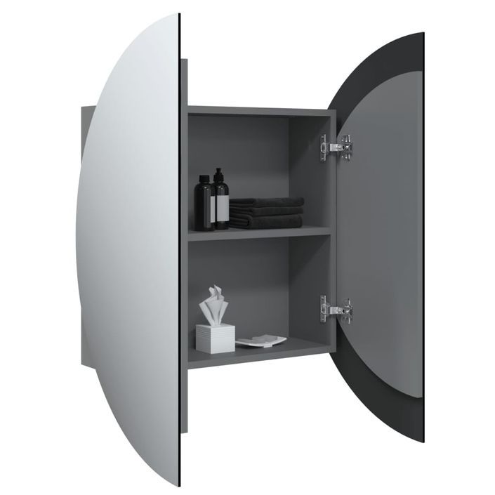 Armoire de salle de bain miroir rond et LED Gris 54x54x17,5 cm - Photo n°5