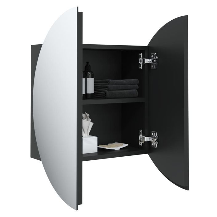 Armoire de salle de bain miroir rond et LED Noir 40x40x17,5 cm - Photo n°5