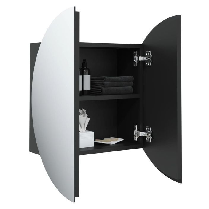 Armoire de salle de bain miroir rond et LED Noir 47x47x17,5 cm - Photo n°5