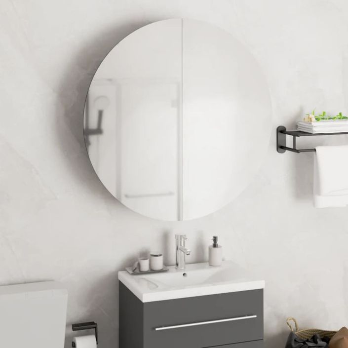 Armoire de salle de bain miroir rond et LED Noir 54x54x17,5 cm - Photo n°1