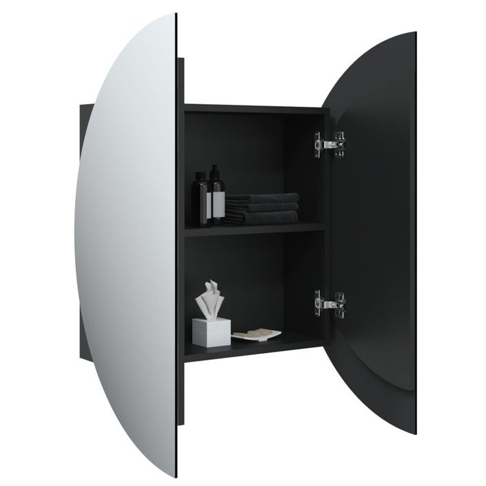 Armoire de salle de bain miroir rond et LED Noir 54x54x17,5 cm - Photo n°5