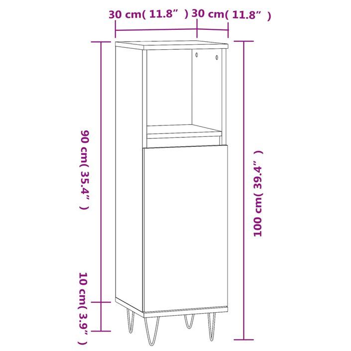 Armoire de salle de bain noir 30x30x100 cm bois d'ingénierie - Photo n°12