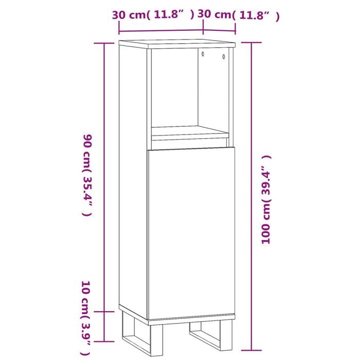 Armoire de salle de bain noir 30x30x100 cm bois d'ingénierie - Photo n°12