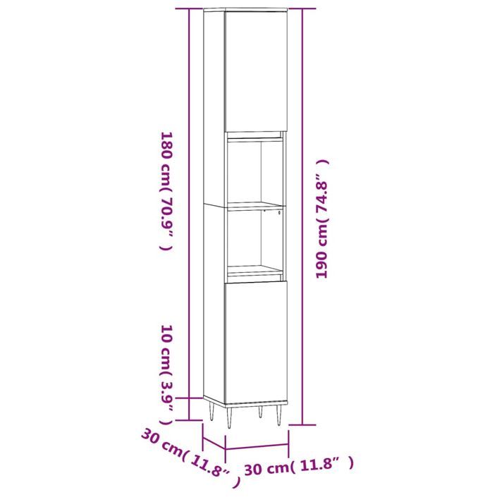 Armoire de salle de bain noir 30x30x190 cm bois d'ingénierie - Photo n°12