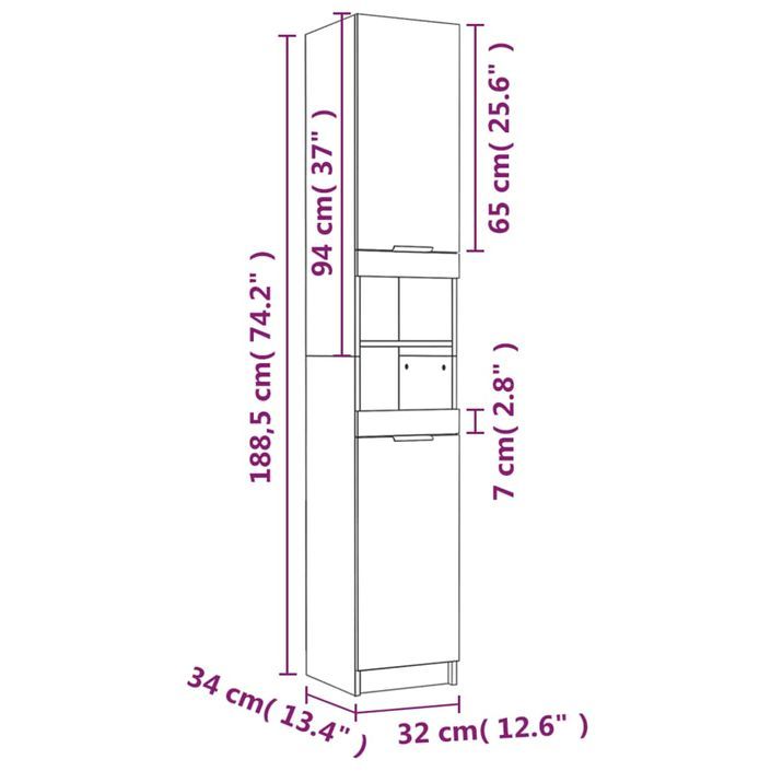 Armoire de salle de bain noir 32x34x188,5 cm bois d'ingénierie - Photo n°11