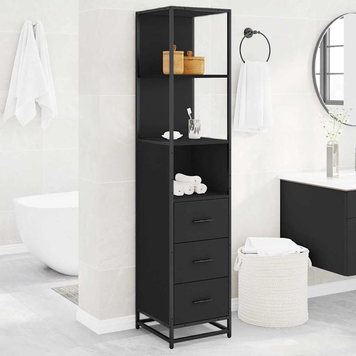 Armoire de salle de bain noir 35x37,5x166 cm bois d'ingénierie - Photo n°4