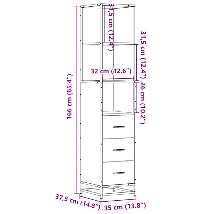 Armoire de salle de bain noir 35x37,5x166 cm bois d'ingénierie - Photo n°11