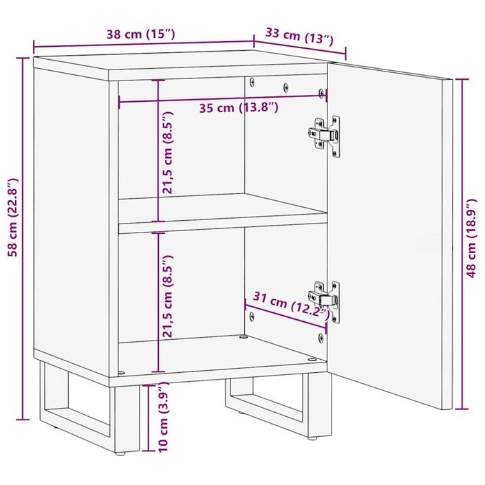 Armoire de salle de bain noir 38x33x58 cm bois massif manguier - Photo n°12