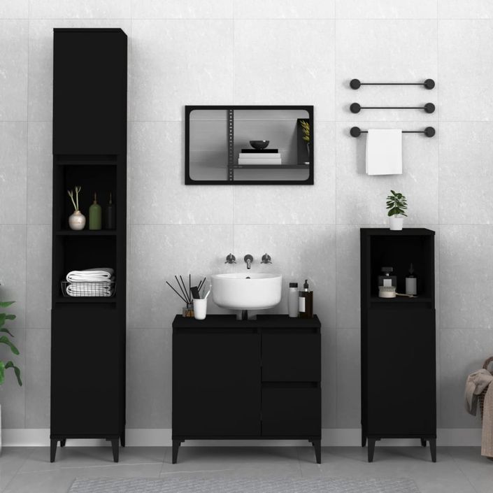 Armoire de salle de bain noir 65x33x60 cm bois d'ingénierie - Photo n°2